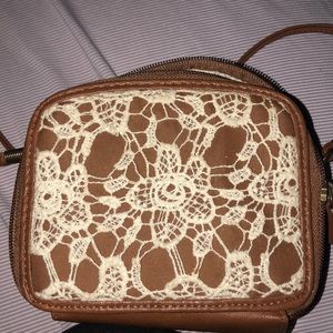 Brown lace bag with phone compartment